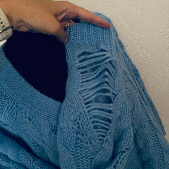 Stella McCartney Distressed Cable-knit Alpaca-blend Cardigan Blue size S - Picture 11 of 13